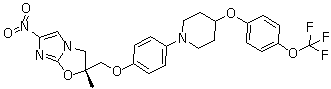 structure of CAS# 681492-22-8, Delamanid;(2R)-2,3-Dihydro-2-methyl-6-nitro-2-[[4-[4-[4-(trifluoromethoxy)phenoxy]-1-piperidinyl]phenoxy]methyl]imidazo[2,1-b]oxazole