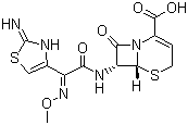 结构式 CAS# 68401-81-0, 头孢唑肟; (6R,7R)-7-[[2,3-二氢-2-亚氨基-4-噻唑基)(甲氧亚氨基)乙酰基]氨基]-8-氧代-5-硫杂-1-氮杂二环[4.2.0]辛-2-烯-2-羧酸