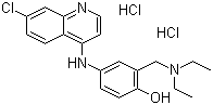 structure of CAS# 69-44-3, Acrichin dihydrochloride;Amodiaquine hydrochloride; 7-Chloro-4-(3'-diethylaminomethyl-4'-hydroxyanilino)quinoline dihydrochloride; 4-[(7-Chloroquinolin-4-yl)amino]-2-(diethylaminomethyl)phenol dihydrochloride