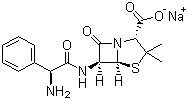structure of CAS# 69-52-3, Ampicillin sodium;Sodium [2S-[2alpha,5alpha,6beta(S*)]]-6-(aminophenylacetamido)-3,3-dimethyl-7-oxo-4-thia-1-azabicyclo[3.2.0]heptane-2-carboxylate; D-(-)-alpha-Aminobenzylpenicillin sodium salt
