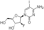 结构式 CAS# 69123-90-6, 非西他滨; 4-氨基-1-[(2R,3S,4R,5R)-3-氟-4-羟基-5-(羟甲基)氧杂环戊-2-基]-5-碘嘧啶-2-酮