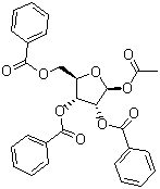 structure of CAS# 6974-32-9, beta-D-Ribofuranose 1-acetate 2,3,5-tribenzoate;1-O-Acetyl-2,3,5-tri-O-benzoyl-beta-D-ribofuranose