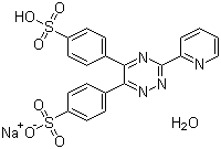 structure of CAS# 69898-45-9, Ferrozine mono-sodium salt hydrate;Sodium 3-(pyridin-2-yl)-1,2,4-triazine-5,6-diyl]bis(benzene-4,4'-sulphonate) hydrate; 3-(2-Pyridyl)-5,6-diphenyl-1,2,4-triazine-4,4'-disulfonic acid monosodium salt hydrate; PDT disulfonate monosodium salt hydrate; FerroZine Iron Reagent
