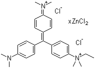 structure of CAS# 7114-03-6, Methyl Green zinc chloride salt;C.I. 42590; 4-((4-(Dimethylamino)phenyl)(4-(dimethyliminio)cyclohexa-2,5-dien-1-ylidene)methyl)-N-ethyl-N,N-dimethylanilinium bromide chloride zinc chloride salt