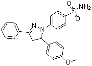 结构式 CAS# 71203-35-5, 5-(4-甲氧基苯基)-1-(4-氨基磺酰基苯基)-3-苯基-2-吡唑啉