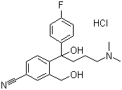 结构式 CAS# 717133-25-0, 4-[4-(二甲氨基)-1-(4-氟苯基)-1-羟丁基]-3-羟甲基苯腈盐酸盐