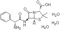 结构式 CAS# 7177-48-2, 氨苄青霉素; 氨苄青霉素三水酸; 氨苄西林三水酸; (2S,5R,6R)-3,3-二甲基-6-[D-(-)-2-氨基-2-苯乙酰氨基]-7-氧代-4-硫杂-1-氮杂双环[3.2.0]庚烷-2-甲酸三水合物