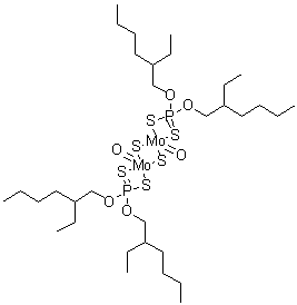 Bis[O,O-bis(2-ethylhexyl) phosphorodithioato]dioxodi-mu-thioxodimolybdenum (Mo-Mo) molecular structure (CAS 72030-25-2)
