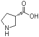 结构式 CAS# 72580-53-1, (S)-吡咯烷-3-羧酸