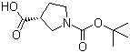 结构式 CAS# 72925-16-7, (R)-1-Boc-3-羧基吡咯烷; (R)-1-叔丁氧羰基吡咯烷-3-羧酸