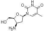 结构式 CAS# 73971-79-6, 1-(3-氨基-2,3-二脱氧-beta-D-苏式-呋喃戊糖基)-5-甲基-2,4(1H,3H)-嘧啶二酮