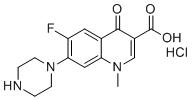 structure of CAS# 74011-48-6, Norfloxacin EP Impurity K;1-Methyl-6-fluoro-7-(1-piperazinyl)-4-oxo-1,4-dihydroquinoline-3-carboxylic acid hydrochloride