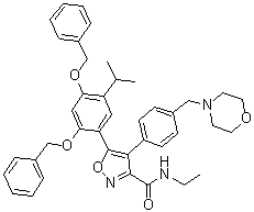 structure of CAS# 747414-24-0, N-Ethyl-5-[5-(1-methylethyl)-2,4-bis(phenylmethoxy)phenyl]-4-[4-(4-morpholinylmethyl)phenyl]-3-isoxazolecarboxamide