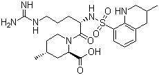 结构式 CAS# 74863-84-6, 阿加曲班; (2R,4R)-4-甲基-1-[N-[(3-甲基-1,2,3,4-四氢-8-喹啉基)磺酰]-L-精氨酰]-2-哌啶甲酸