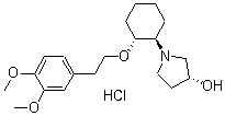 structure of CAS# 748810-28-8, Vernakalant hydrochloride;RSD 1235; (3R)-1-[(1R,2R)-2-[2-(3,4-Dimethoxyphenyl)ethoxy]cyclohexyl]-3-pyrrolidinol monohydrochloride
