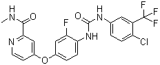 structure of CAS# 755037-03-7, BAY 73-4506;Regorafenib; 4-[4-({[4-Chloro-3-(trifluoromethyl)phenyl]carbamoyl}amino)-3-fluorophenoxy]-N-methylpyridine-2-carboxamide