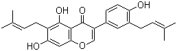 结构式 CAS# 76754-24-0, Lupalbigenin; 5,7,4'-三羟基-6,3'-二异戊烯基异黄酮