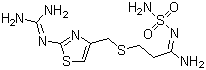 structure of CAS# 76824-35-6, Famotidine;2-[4-[2-(Amino-sulfamoylimino-methyl)ethylsulfanylmethyl]-1,3-thiazol-2-yl]guanidine; N'-(Aminosulfonyl)-3-([2-(diaminomethyleneamino)-4-thiazolyl]methylthio)propanamidine