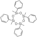 structure of CAS# 77-63-4, 1,3,5,7-Tetramethyltetraphenylcyclotetrasiloxane;2,4,6,8-Tetramethyl-2,4,6,8-tetraphenylcyclotetrasiloxane
