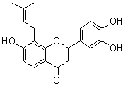 structure of CAS# 775351-91-2, Corylifol C;2-(3,4-Dihydroxyphenyl)-7-hydroxy-8-(3-methyl-2-buten-1-yl)-4H-1-benzopyran-4-one
