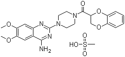 structure of CAS# 77883-43-3, Doxazosin mesylate ;1-(4-Amino-6,7-dimethoxy-2-quinazolinyl)-4-(1,4-benzodioxan-2-ylcarbonyl) piperazine methanesulfonate