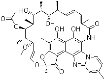 structure of CAS# 80621-81-4, Rifaximin;2S-Acetyloxy-5,6,21,23-tetrahydroxy-27-methoxy-2,4,11, 16,20,22,24,26-octamethyl-2,7-(epoxypentoeleca(1,11,13)trienimino)benzofuro[4,5-e]pyride[1,2-a]benzimidazole-1,15(2H)-dione