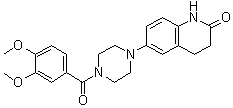 structure of CAS# 81840-15-5, Vesnarinone;6-[4-(3,4-Dimethoxybenzoyl)-1-piperazinyl]-3,4-dihydro-2(1H)-quinolinone; Arkin; OPC 8212