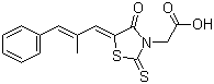 structure of CAS# 82159-09-9, Epalrestat;(E,E)-2-[5-(2-Methyl-3-phenyl-prop-2-enylidene)-4-oxo-2-sulfanylidene-thiazo lidin-3-yl]acetic acid