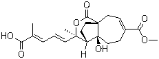 structure of CAS# 82601-41-0, Pseudolaric acid C;Deacetylpseudolaric acid B; (3R,4R,4aS,9aR)-rel-3-[(1E,3E)-4-Carboxy-1,3-pentadienyl]-3,4,4a,5,6,9-hexahydro-4a-hydroxy-3-methyl-1-oxo-1H-4,9a-ethanocyclohepta[c]pyran-7-carboxylic acid 7-methyl ester