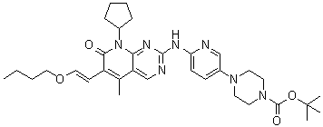 结构式 CAS# 827022-35-5, 4-[6-[[6-(2-丁氧基乙烯基)-8-环戊基-7,8-二氢-5-甲基-7-氧代吡啶并[2,3-d]嘧啶-2-基]氨基]-3-吡啶基]-1-哌嗪羧酸叔丁酯