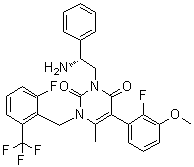 structure of CAS# 830346-50-4, 3-[(2R)-2-Amino-2-phenylethyl]-5-(2-fluoro-3-methoxyphenyl)-1-[[2-fluoro-6-(trifluoromethyl)phenyl]methyl]-6-methyl-2,4(1H,3H)-pyrimidinedione