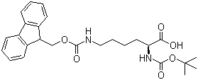 结构式 CAS# 84624-27-1, N-Boc-N'-Fmoc-L-赖氨酸; 6-芴甲氧羰基氨基-2-叔丁氧羰基氨基己酸