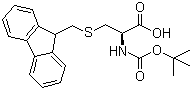 structure of CAS# 84888-35-7, N-[(1,1-Dimethylethoxy)carbonyl]-S-(9H-fluoren-9-ylmethyl)-L-cysteine