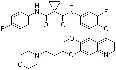 结构式 CAS# 849217-64-7, Foretinib; N-[3-氟-4-[[6-甲氧基-7-[[3-(吗啉-4-基)丙基]氧]喹啉-4-基]氧]苯基]-N'-(4-氟苯基)环丙烷-1,1-二甲酰胺