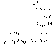 structure of CAS# 861875-60-7, 6-[(2-Amino-4-pyrimidinyl)oxy]-N-[3-(trifluoromethyl)phenyl]-1-naphthalenecarboxamide