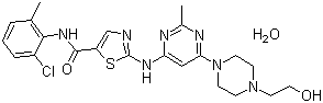 structure of CAS# 863127-77-9, Dasatinib monohydrate;N-(2-Chloro-6-methylphenyl)-2-[[6-[4-(2-hydroxyethyl)-1-piperazinyl]-2-methyl-4-pyrimidinyl]amino]-5-thiazolecarboxamide monohydrate