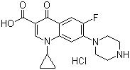 结构式 CAS# 86483-48-9, 盐酸环丙沙星; 1-环丙基-6-氟-1,4-二氢-4-氧代-7-(1-哌嗪基)-3-喹啉羧酸盐酸盐