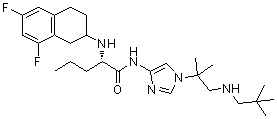 结构式 CAS# 865773-15-5, (2S)-2-[(6,8-二氟-1,2,3,4-四氢-2-萘基)氨基]-N-[1-[2-[(2,2-二甲基丙基)氨基]-1,1-二甲基乙基]-1H-咪唑-4-基]戊酰胺