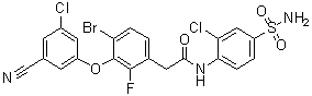 structure of CAS# 867365-76-2, Ro 0335;N-[4-(Aminosulfonyl)-2-chlorophenyl]-4-bromo-3-(3-chloro-5-cyanophenoxy)-2-fluorobenzeneacetamide