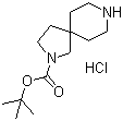 structure of CAS# 869976-20-5, tert-Butyl 2,8-diazaspiro[4.5]decan-2-carboxylate hydrochloride;2,8-Diazaspiro[4.5]decane-2-carboxylic acid tert-butyl ester hydrochloride; 2,8-Diazaspiro[4.5]decane-2-carboxylic acid tert-butyl ester monohydrochloride