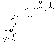 结构式 CAS# 877399-74-1, 4-[4-(4,4,5,5-四甲基-1,3,2-二氧杂环戊硼烷-2-基)-1H-吡唑-1-基]哌啶-1-甲酸叔丁酯; 1-(1-叔丁氧羰基哌啶-4-基)吡唑-4-硼酸频那醇酯