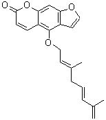structure of CAS# 88206-51-3, (E,E)-4-[(3,7-Dimethyl-2,5,7-octatrienyl)oxy]-7H-furo[3,2-g][1]benzopyran-7-one
