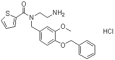 结构式 CAS# 883976-12-3, N-(2-氨基乙基)-N-[[3-甲氧基-4-(苯基甲氧基)苯基]甲基]-2-噻吩甲酰胺单盐酸盐