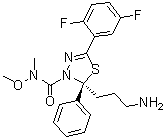 structure of CAS# 885060-09-3, (2S)-2-(3-Aminopropyl)-5-(2,5-difluorophenyl)-N-methoxy-N-methyl-2-phenyl-1,3,4-thiadiazole-3(2H)-carboxamide;ARRY-520