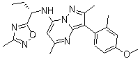 structure of CAS# 885220-61-1, Verucerfont;GSK 561679A; 3-(4-Methoxy-2-methylphenyl)-2,5-dimethyl-N-[(1S)-1-(3-methyl-1,2,4-oxadiazol-5-yl)propyl]pyrazolo[1,5-a]pyrimidin-7-amine