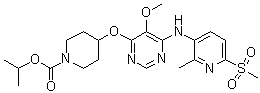 structure of CAS# 897732-93-3, 4-[[6-[(6-Methylsulfonyl-2-methylpyridin-3-yl)amino]-5-methoxypyrimidin-4-yl]oxy]piperidine-1-carboxylic acid isopropyl ester