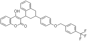结构式 CAS# 90035-08-8, 氟鼠酮; 4-羟基-3-{1,2,3,4-四氢-3-[4-(4-三氟甲基苄氧基)苯基]-1-萘基}香豆素