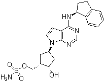 结构式 CAS# 905579-51-3, MLN 4924; 氨基磺酸 [(1S,2S,4R)-4-[4-[[(1S)-2,3-二氢-1H-茚-1-基]氨基]-7H-吡咯并[2,3-d]嘧啶-7-基]-2-羟基环戊基]甲基酯