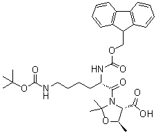 结构式 CAS# 911838-56-7, (4S,5R)-3-[(2S)-6-[[叔丁氧羰基]氨基]-2-[[芴甲氧羰基]氨基]-1-氧代己基]-2,2,5-三甲基-4-恶唑烷羧酸