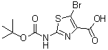 structure of CAS# 914347-09-4, 5-Bromo-2-[[(1,1-dimethylethoxy)carbonyl]amino]-4-thiazolecarboxylic acid